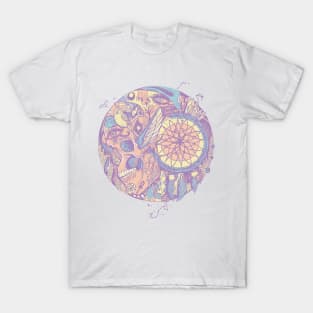 Retro Blend Skull and Dreamcatcher Circle T-Shirt